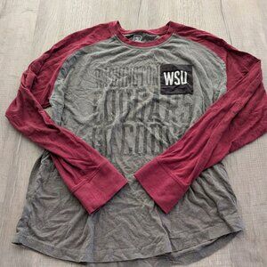 WSU Washington State Cougars Grey Red Long Sleeve Tee Shirt Women's XL